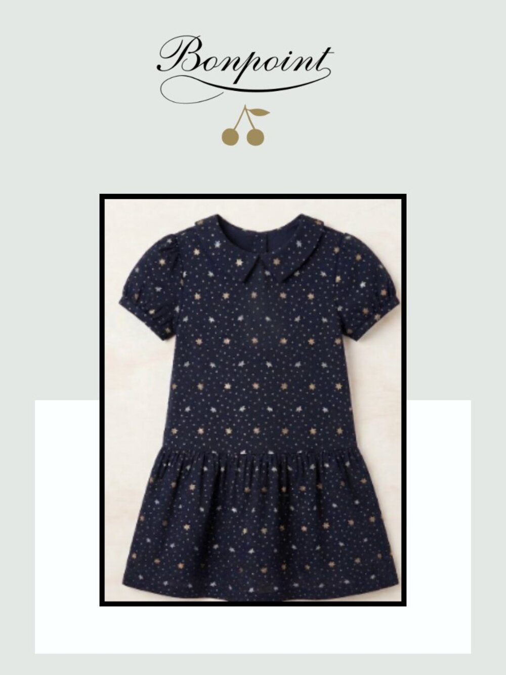Bonpoint Girls Drop-Waist Dress - Navy/Gold Star Pattern